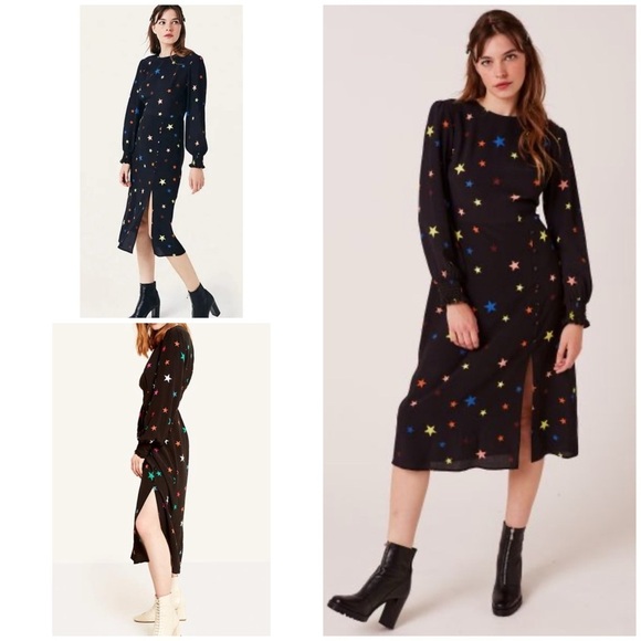 nobody’s child Dresses & Skirts - EUC Nobody’s Child Black Star Celestial Stars Colorful Star Georgie Midi Dress 8